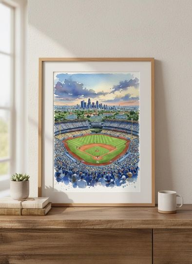 Dodger Stadium Watercolor Print: Los Angeles Baseball Art