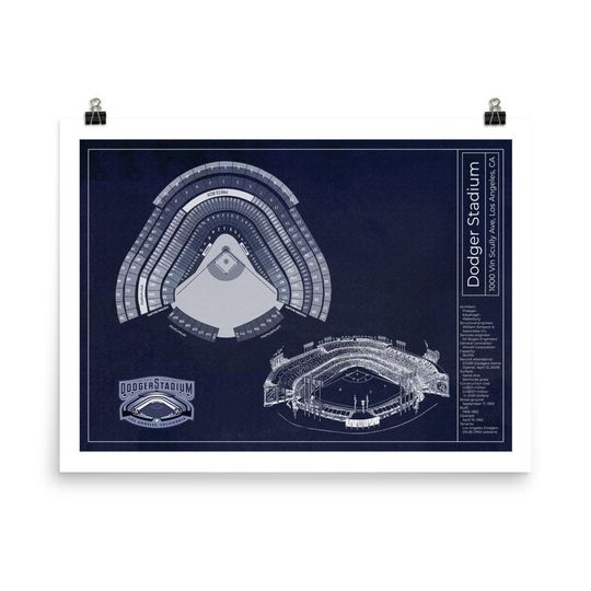 Discover Poster Dodger Stadium - Los Angeles Dodgers Fans - Baseball - Blueprint Navy - Vintage Wall Art - PRINTABLE - DIGITAL Download - Minimalist