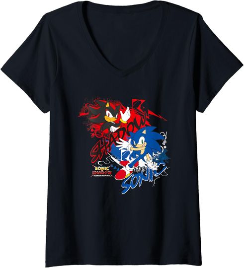 Discover Womens Sonic the Hedgehog Sonic X Shadow Generations Shadow & Sonic V-Neck T-Shirt