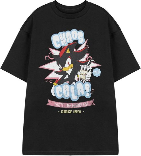 Shadow The Hedgehog Chaos Cola Mens Black Graphic Tee | Retro Gamer Short Sleeved T-Shirt
