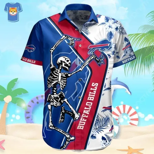 Discover Buffalo Bills Hawaiian Shirt Skeleton Practical Beach Gift