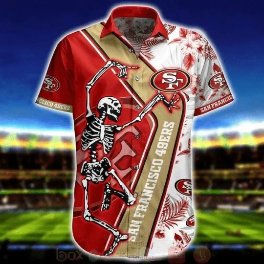 San Francisco 49Ers Skeleton Dancing With Logo Hawaiian Shirt