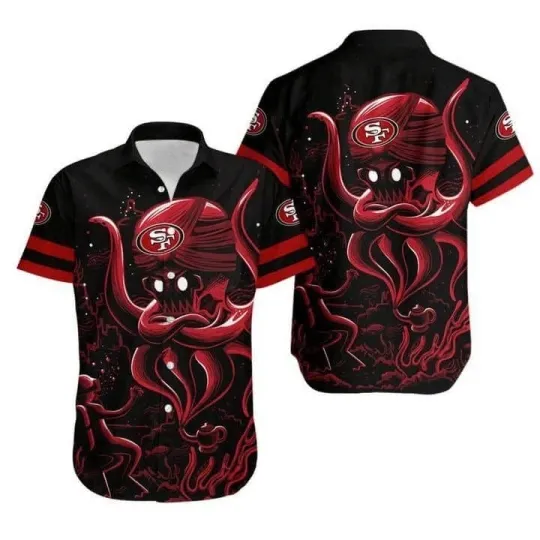 San Francisco 49ers Red Octopus Ghost Hawaiian Shirt