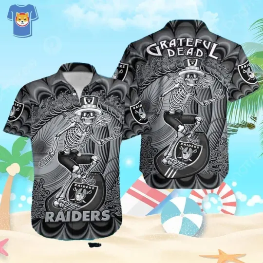 Las Vegas Raiders Hawaiian Shirt Skeleton Grateful Dead