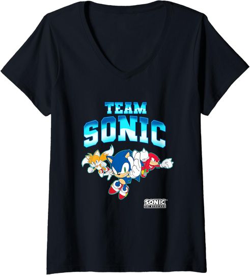 Womens Sonic The Hedgehog Team Sonic Epic Group Shot V-Neck T-Shirt