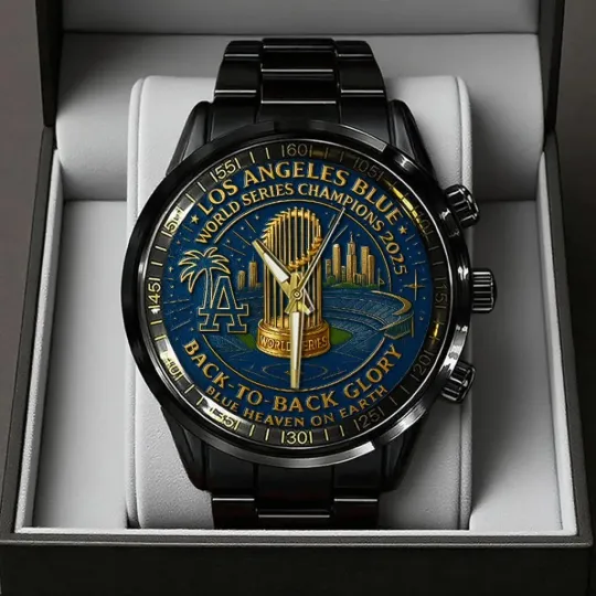 LA Dodgers 2025 World Series Champions Black Stainless Steel Watch