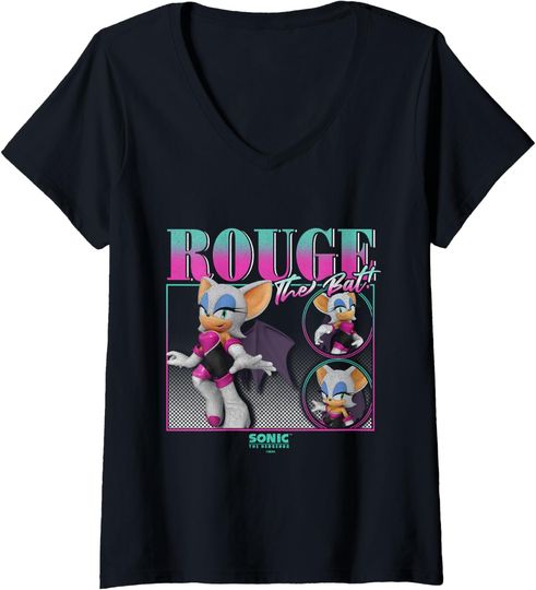 Womens Sonic The Hedgehog Rouge The Bat Vintage Portrait V-Neck T-Shirt