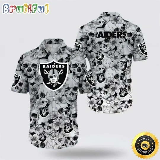 Las Vegas Raiders Football Team Hawaiian Shirt, Skull Flower Hawaiian Shirt