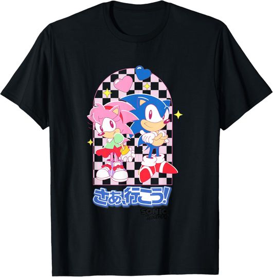 Discover Sonic The Hedgehog Amy Rose & Sonic Kawaii Kanji Portrait T-Shirt