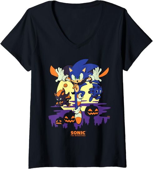 Discover Womens Sonic The Hedgehog - Chao Tales Halloween Moonlight Haunt V-Neck T-Shirt