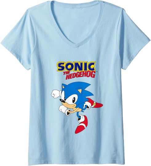 Discover Womens Sonic The Hedgehog Classic Sonic Running Cool Shot V-Neck T-Shirt