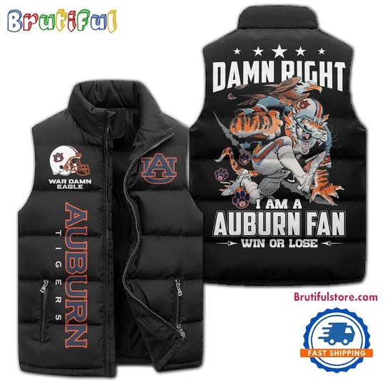 Auburn Tigers Sporty Mascot Design Sleeveless Puffer Jacket