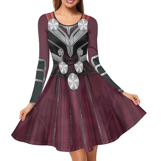 Mighty Thor Inspired Long Sleeve Skater Dress