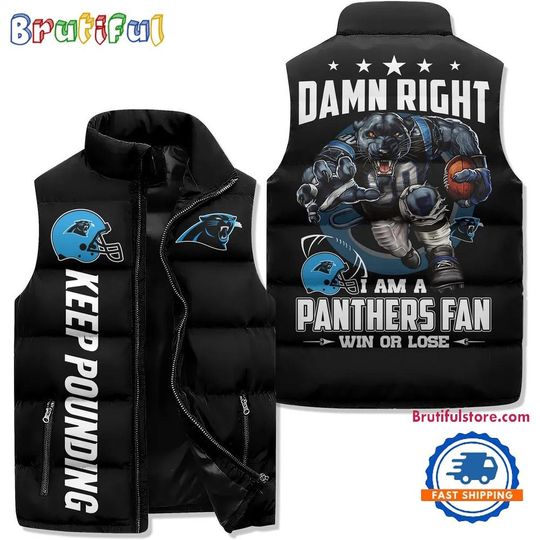 Carolina Panthers Sporty Mascot Design Sleeveless Puffer Jacket