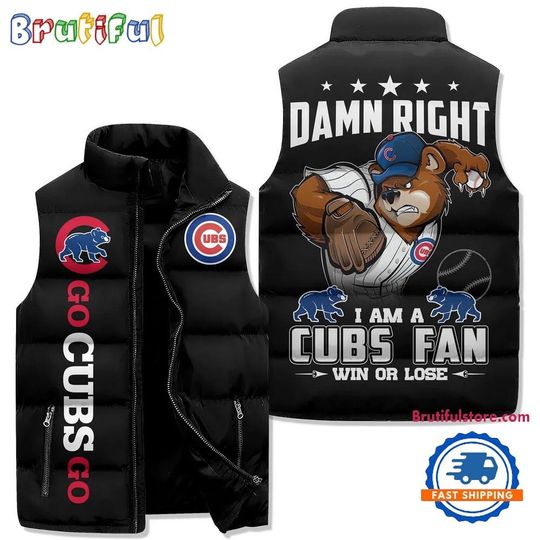 Chicago Cubs Sporty Mascot Design Sleeveless Puffer Jacket
