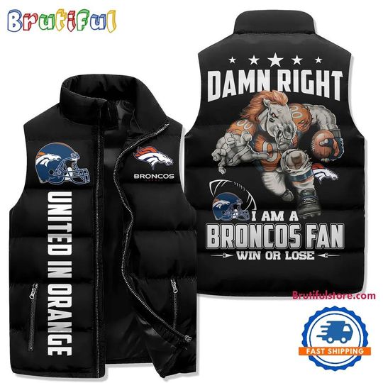 Denver Broncos Sporty Mascot Design Sleeveless Puffer Jacket