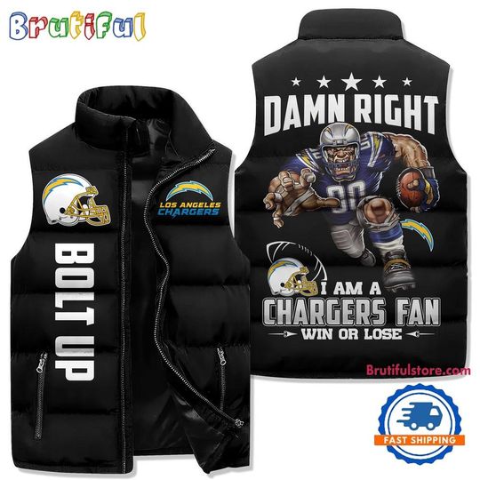 Los Angeles Chargers Sporty Mascot Design Sleeveless Puffer Jacket