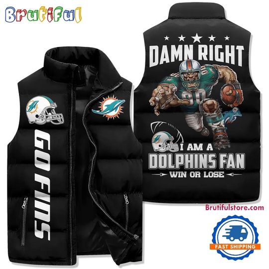 Miami Dolphins Sporty Mascot Design Sleeveless Puffer Jacket
