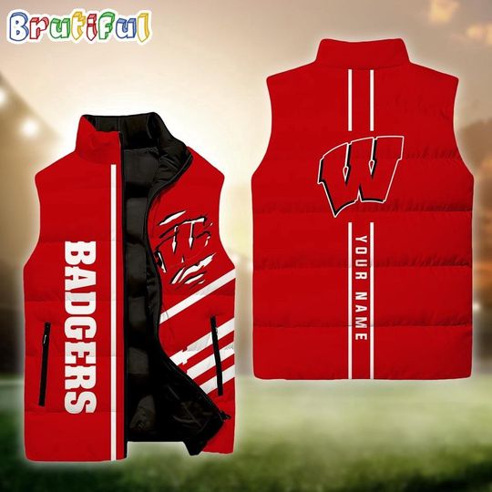 Wisconsins Badge Sport Team Personalized Sleeveless Down Puffer Jacket