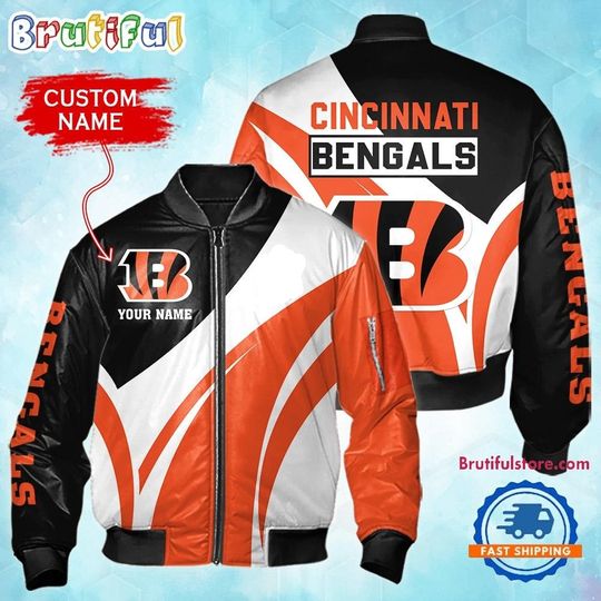 Cincinnati Bengals Football Team Logo Personalized Bomber Jacket