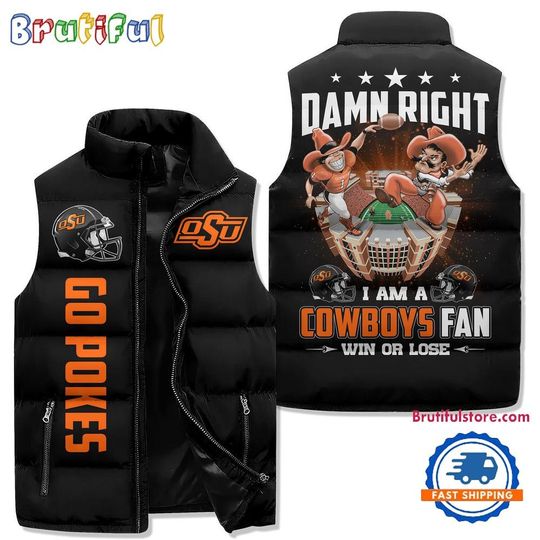 Oklahoma State Cowboys Sporty Mascot Design Sleeveless Puffer Jacket
