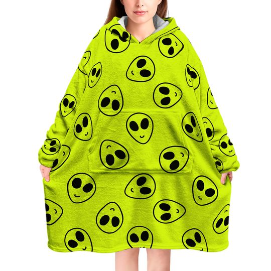 Y2k Alien Art Wearable Blanket Hoodie for Women Men Oversized