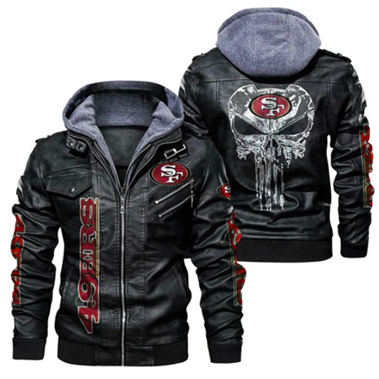 Men's San Francisco 49ers Hooded Leather Jacket, Gift For Father