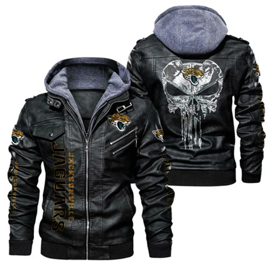 Discover Men's Jacksonville Jaguars Skull Hooded Leather Jacket, Gift For Father