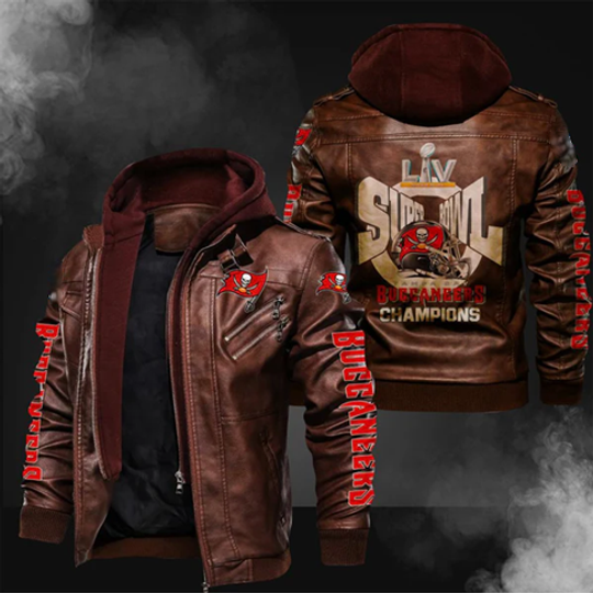 Tampa Bay Buccaneers Hooded Leather Jacket, Gift For Father