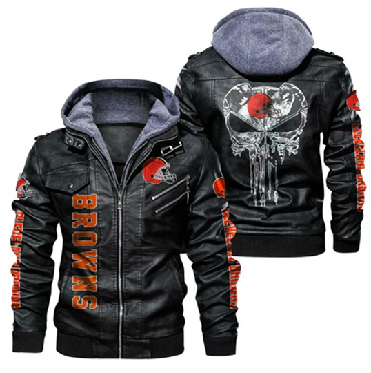 Men's Cleveland Browns Hooded Leather Jacket, Gift For Father