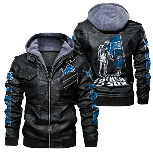 Detroit Lions From Father To Son Hooded Leather Jacket, Gift For Father