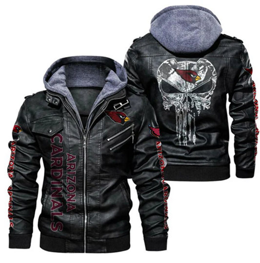 Men's Arizonna Cardinals Skull Hooded Leather Jacket, Gift For Father