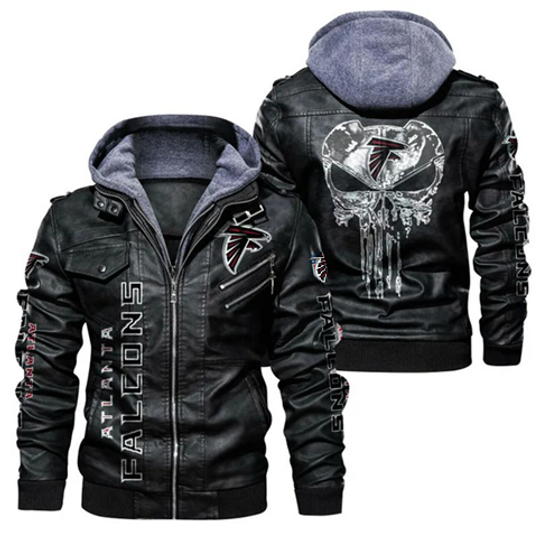 Men's Atlanta Falcons Hooded Leather Jacket, Gift For Father