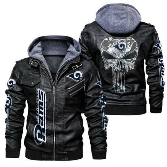 Men's Los Angeles Rams Skull Hooded Leather Jacket, Gift For Father