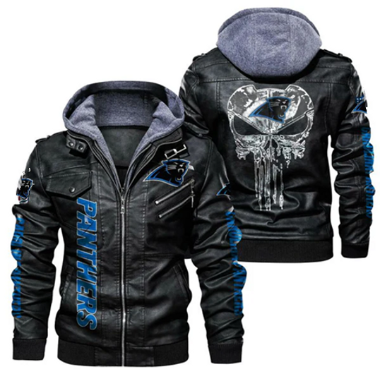 Men's Carolina Panthers Hooded Leather Jacket, Gift For Father