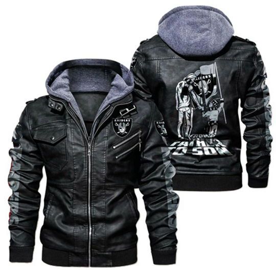 Las Vegas Raiders Hooded Leather Jacket, Gift For Father