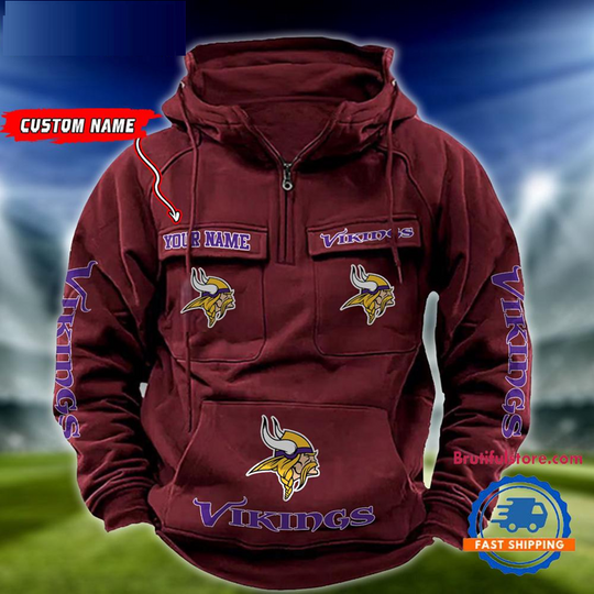 Minnesota Vikings Football Team Custom Name Cargo Hoodie