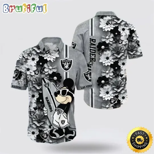 Discover Raiders Hawaiian Shirt with Skull and Mickey Surfing