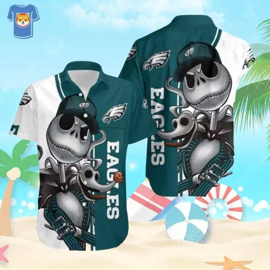 Discover Jack Skellington And Zero Philadelphia Eagles Hawaiian Shirt