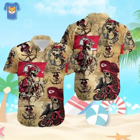 Kansas City Chiefs Hawaiian Shirt, Pirate Skeleton Hawaiian Shirt