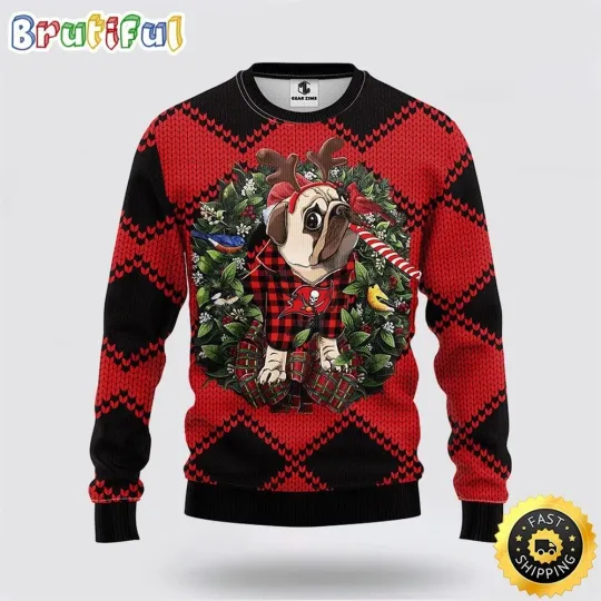 Tampa Bay Buccaneers Ugly Christmas Sweater with Dog Pattern