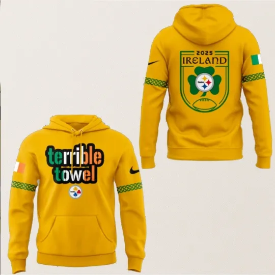 Discover Pittsburgh Steeler Ireland Game Terrible Towel Yellow Hoodie 2025 3D All Size