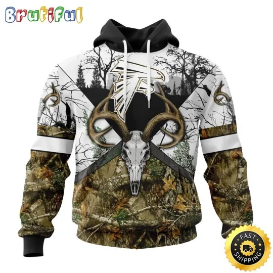 Atlanta Falcon Football 3D Hoodie with Deer Skull and Forest Pattern