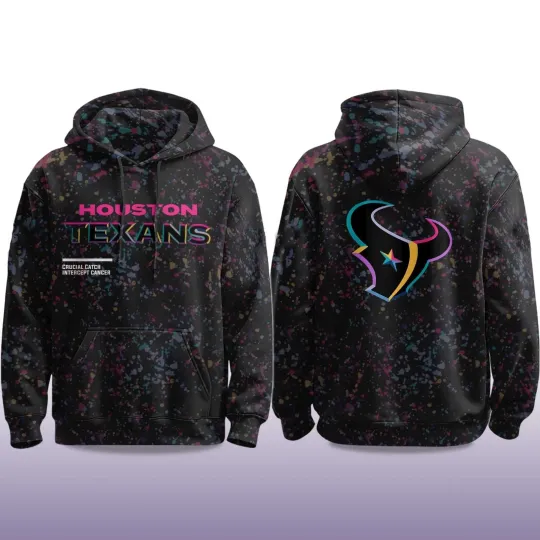 Discover Texans Black 2025 football Crucial Catch Hoodie 3D Size S-5XL
