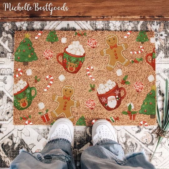 Discover Gingerbread Doormat, Christmas Floor Mat, Holiday Entrance Rug, Winter Home Decor