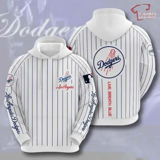 Discover MLB L.A. D0dg*rs White 3D Zip Hoodie For Fans