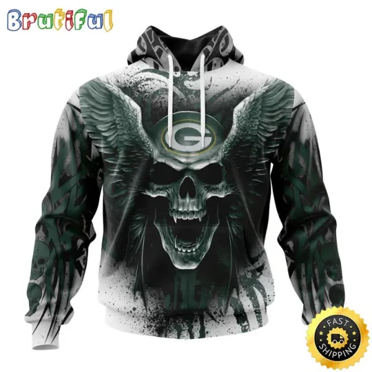 Discover football Gr33n B@y P@ck3rs 3D Hoodie All Over Print Skull Unite Team Colors