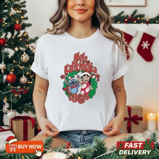 Discover Disney Lilo & Stitch Christmas Mele Kalikimaka Wreat TShirt - Multicolors, S-5XL