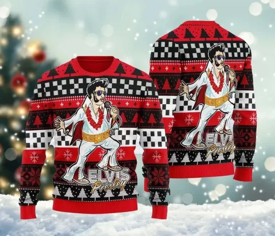 Discover 1Elvis 1Presley Meme Ugly Christmas Sweater, King of Rock Fan Gift