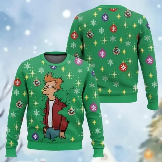 BG Futurama Ugly Christmas Sweater, Philip J Fry Christmas Sweatshirt, Cartoon